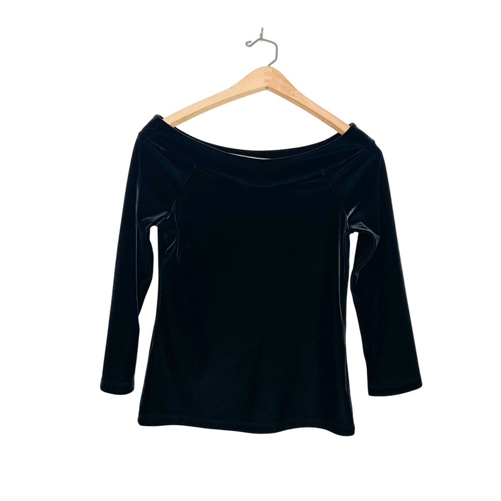 Vintage Y2K Boston Proper Black Velvet‎ Boatneck Blouse XS